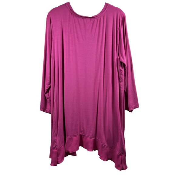 LOGO Lori Goldstein Women's Tunic Top 1X Solid Pink Long Sleeves Pocket Stretch - Picture 2 of 7